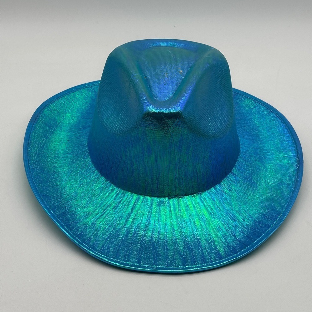 Iridescent Holographic Cowboy Hat‎ Metallic Blue Green Festival Rave Party Wear